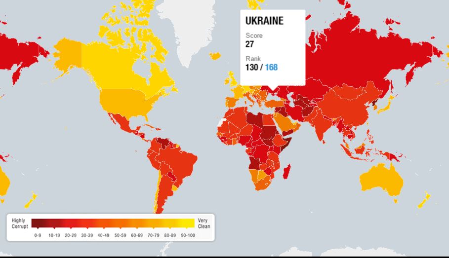 Украина на 130-м месте в рейтинге восприятия коррупции, – Transparency International