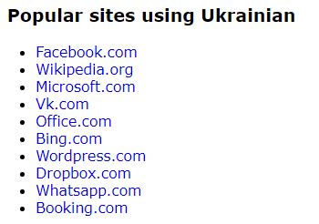 Популярные сайты, где используется украинский язык