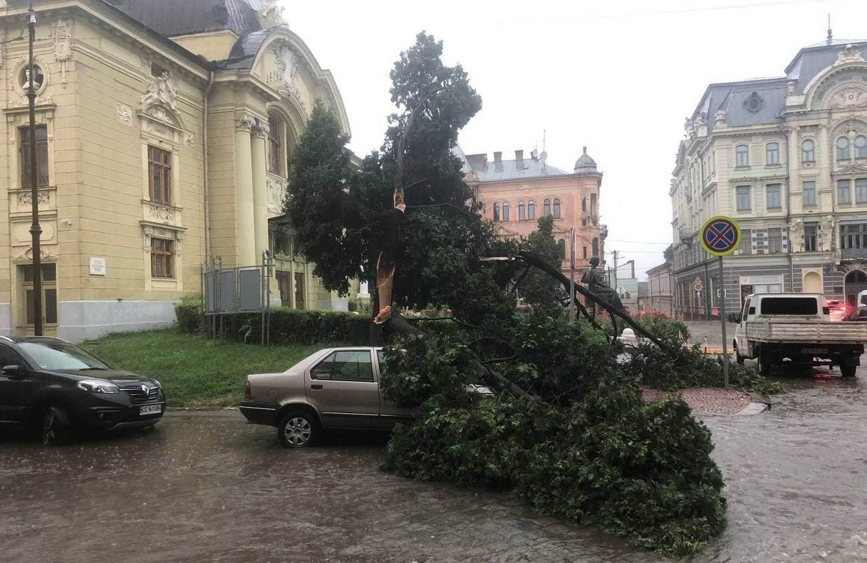 Ливень в Черновцах: авто под упавшими деревьями, улицы затоплены (видео)