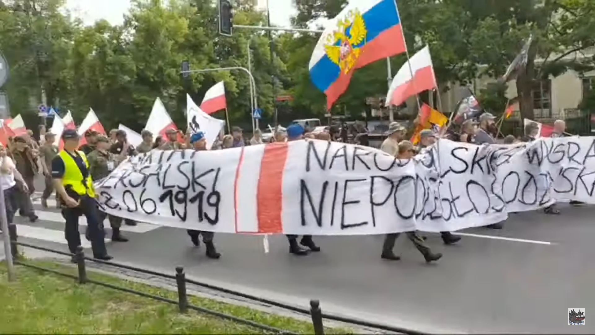 Поляки с флагом РФ вышли на акцию протеста против США (видео)