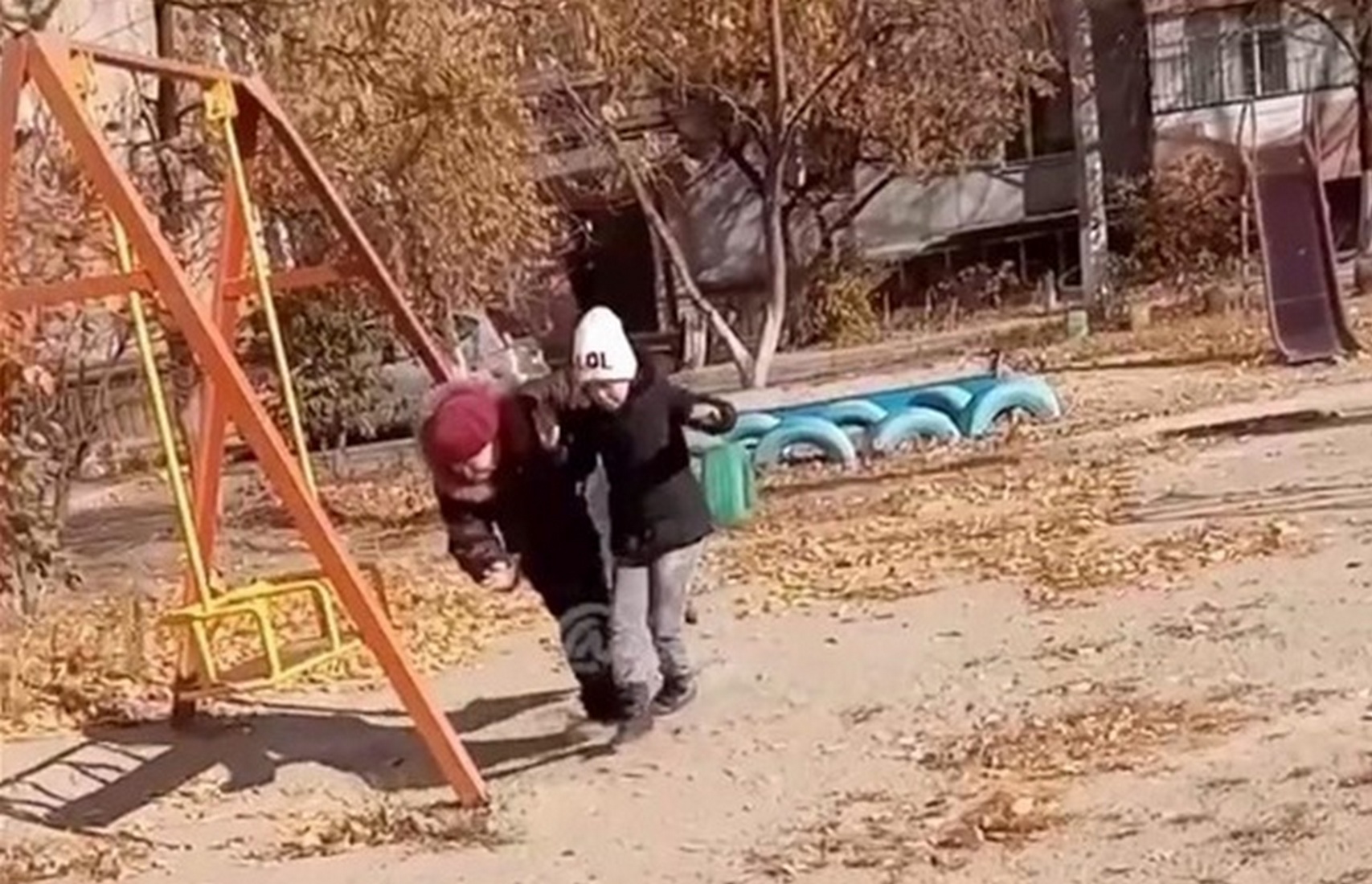 Бабушка на детской площадке кричала и толкала внучку, которая не хотела кататься на качелях (видео)